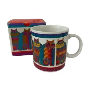Laurel Burch Rainbow Cat Cousins Mug 1988 Colorful Ceramic Coffee Cup with Box